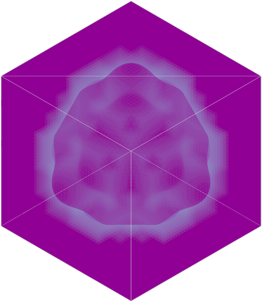 3D debug view of the number of _contree_ steps necessary to find an approximate _isosurface_ when tracing a sphere with distortion.